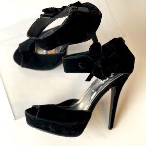 Rouge Helium Black Suede Stiletto Platform Pumps Heels, Sz 9